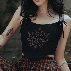 Cybele Embroidered Crop Corset Top Black Floral Embroidered Women's Top